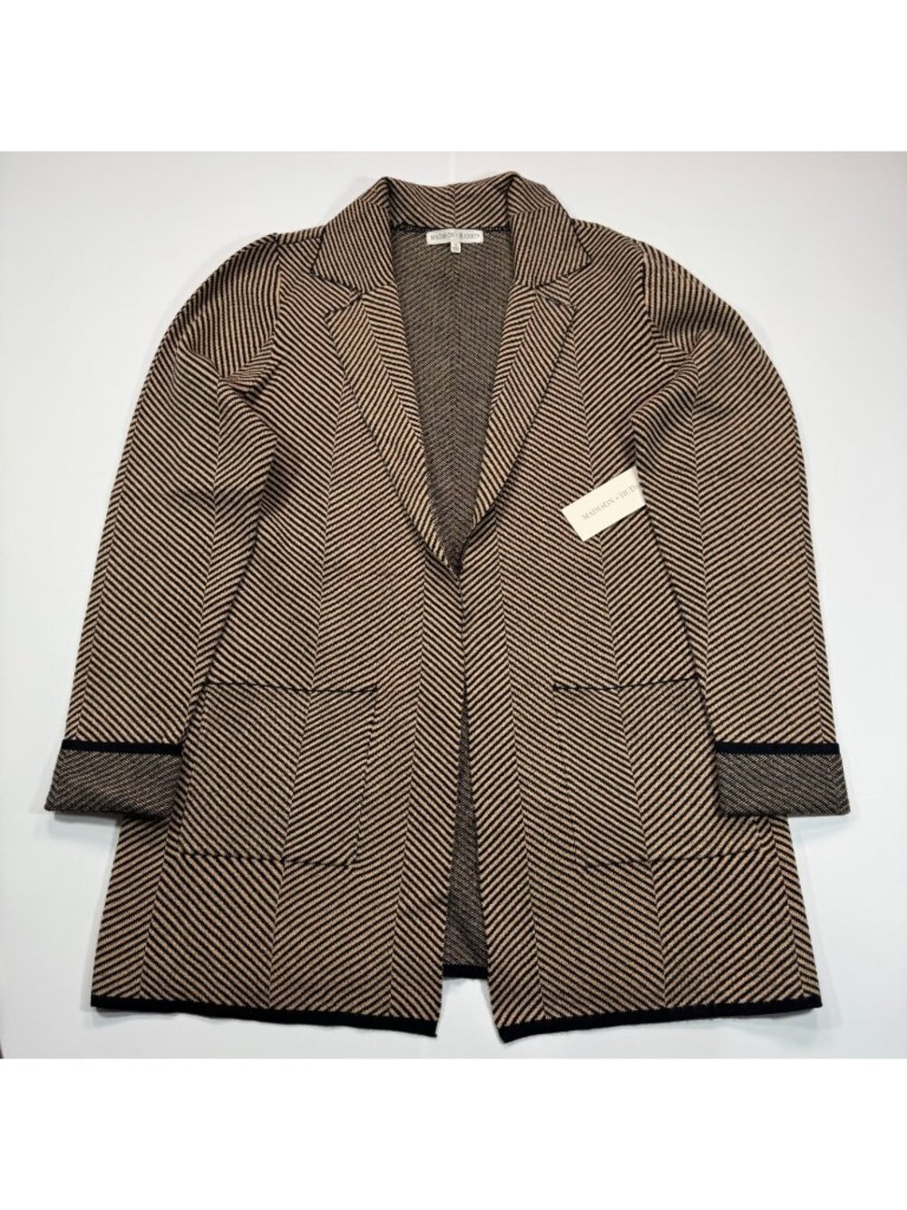 Madison + Hudson Sweater Women's M Brown Rayon Cardigan Herringbone Cozy Chic